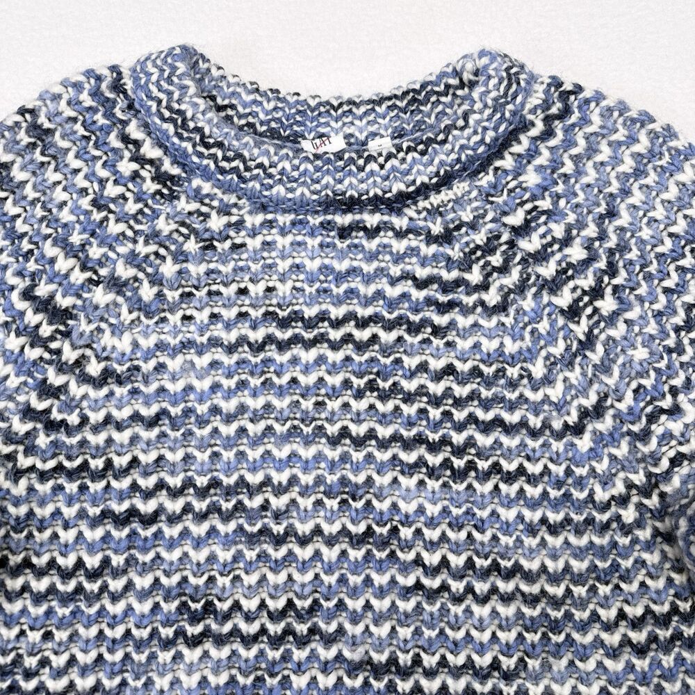 Gap Sweater Women Size Medium Blue Thick Knit Crew Neck Pullover Fisherman Wool - Picture 3 of 10